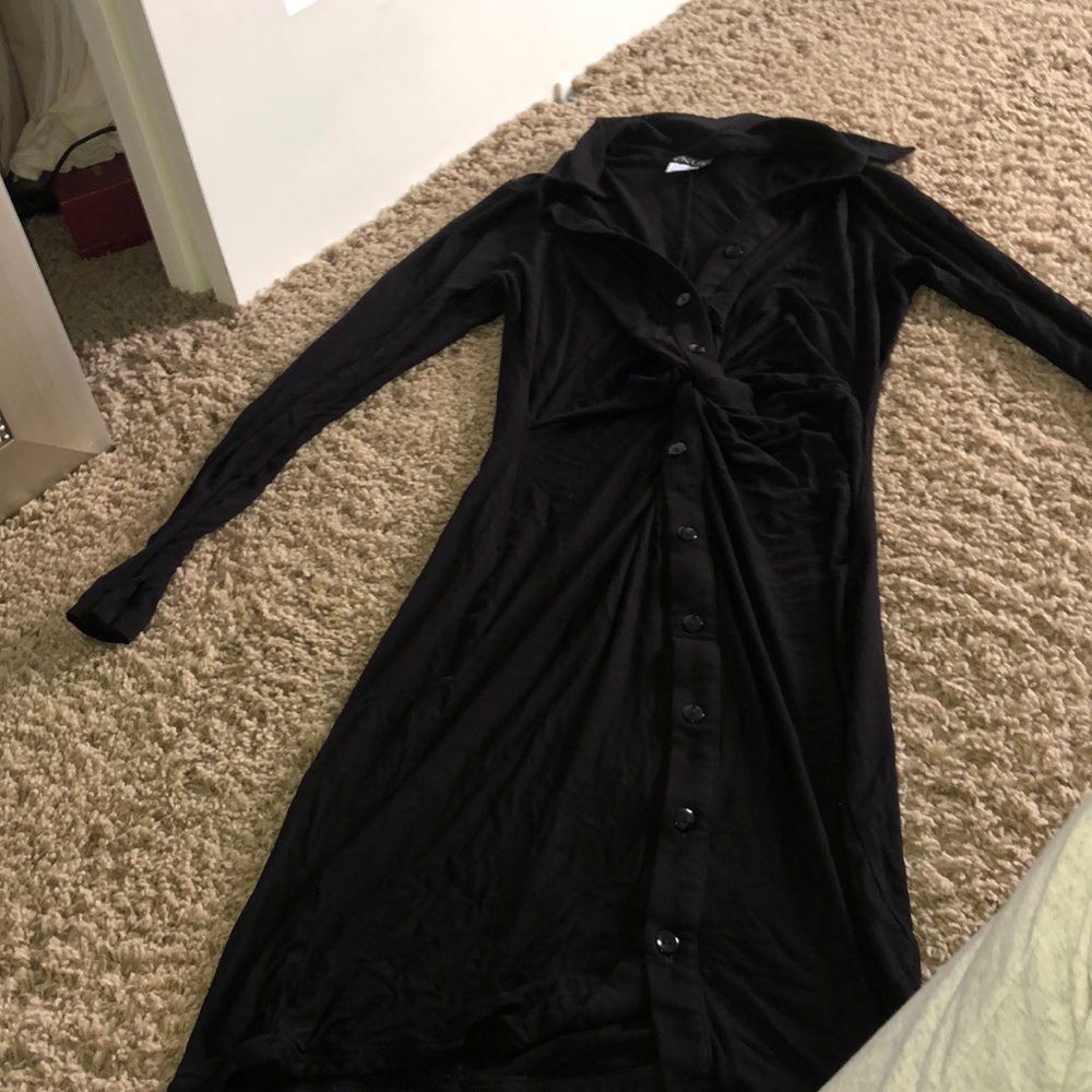 Venus beautiful classy midi dress black button down collared